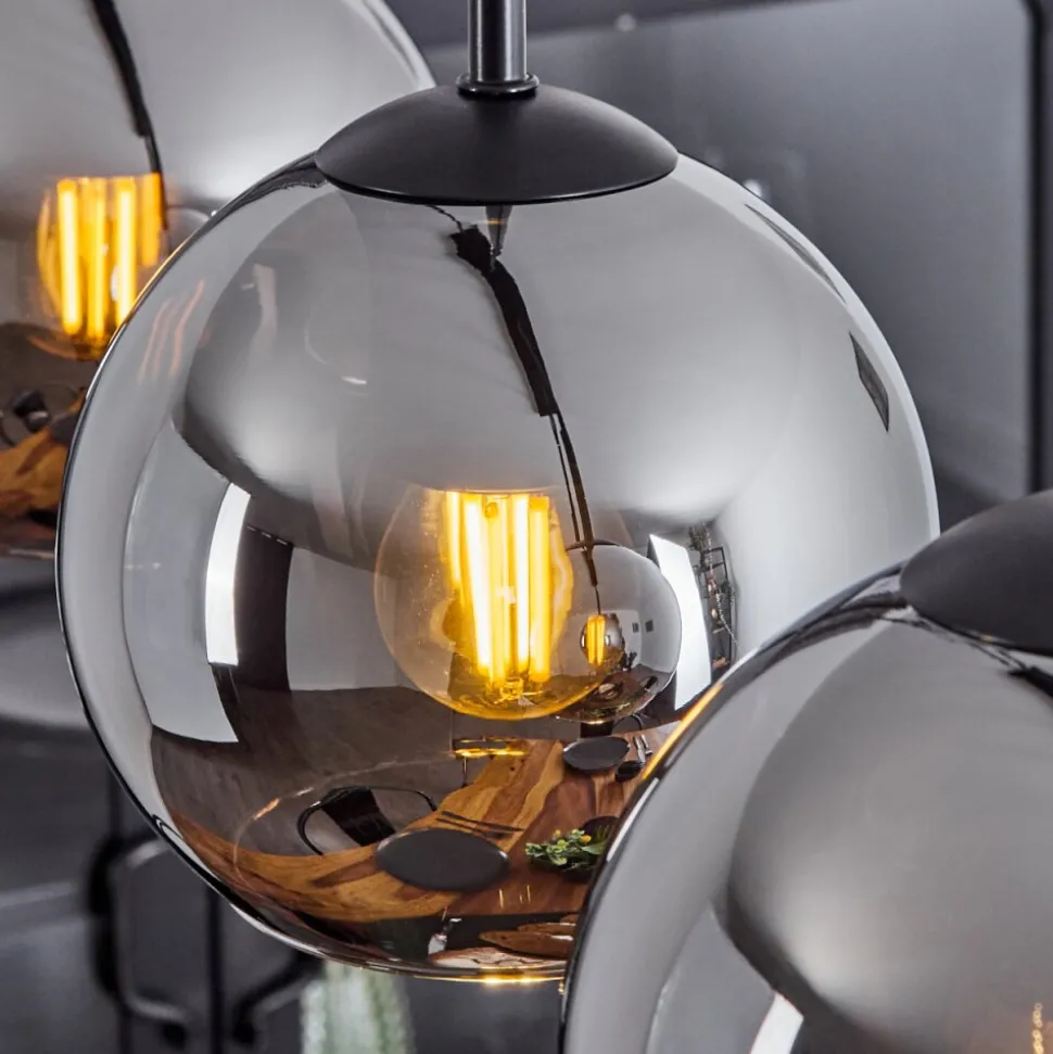 Suspension Verre 15 Cm Koyoto Chrome, Fume, 4 Lumieres