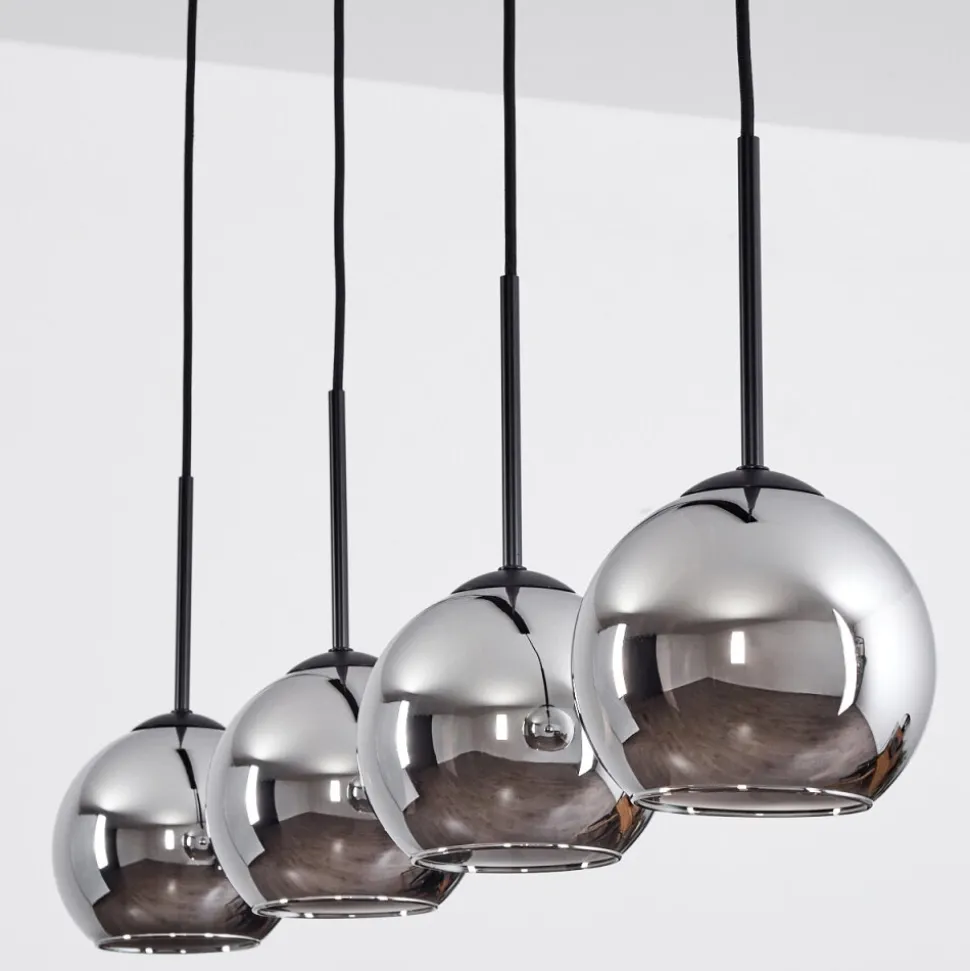 Suspension Verre 15 Cm Koyoto Chrome, Fume, 4 Lumieres