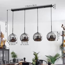Suspension Verre 25 Cm Koyoto Chrome, Fume, 4 Lumieres