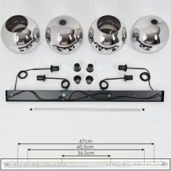 Suspension Verre 25 Cm Koyoto Chrome, Fume, 4 Lumieres