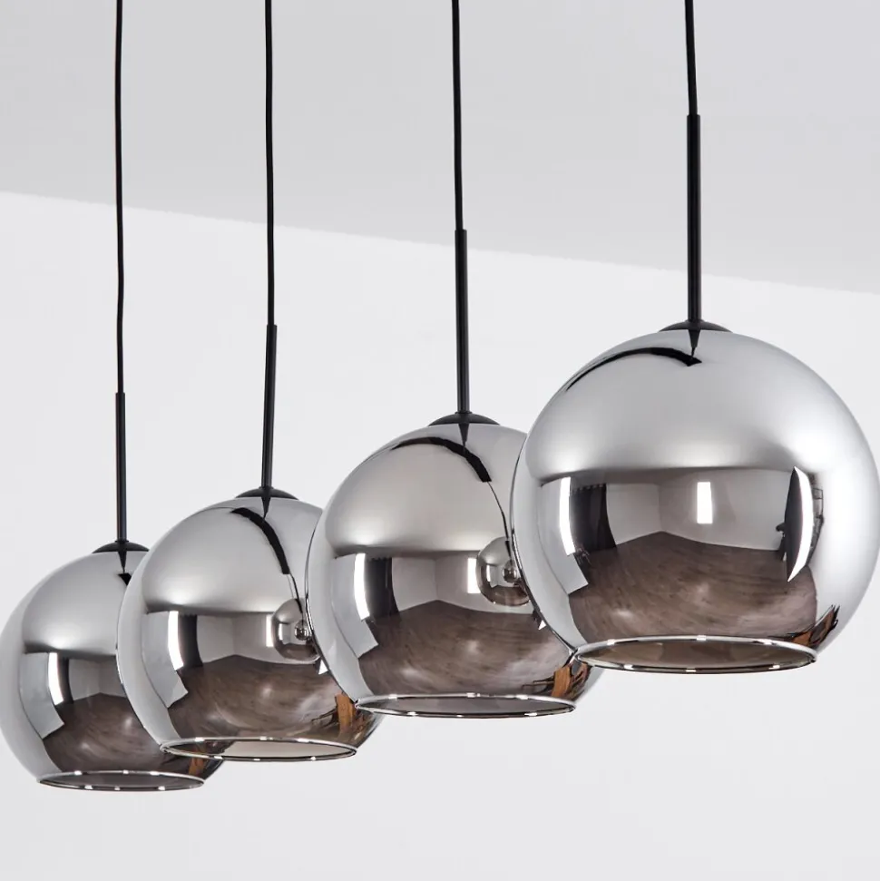 Suspension Verre 25 Cm Koyoto Chrome, Fume, 4 Lumieres