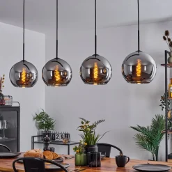 Suspension Verre 25 Cm Koyoto Chrome, Fume, 4 Lumieres