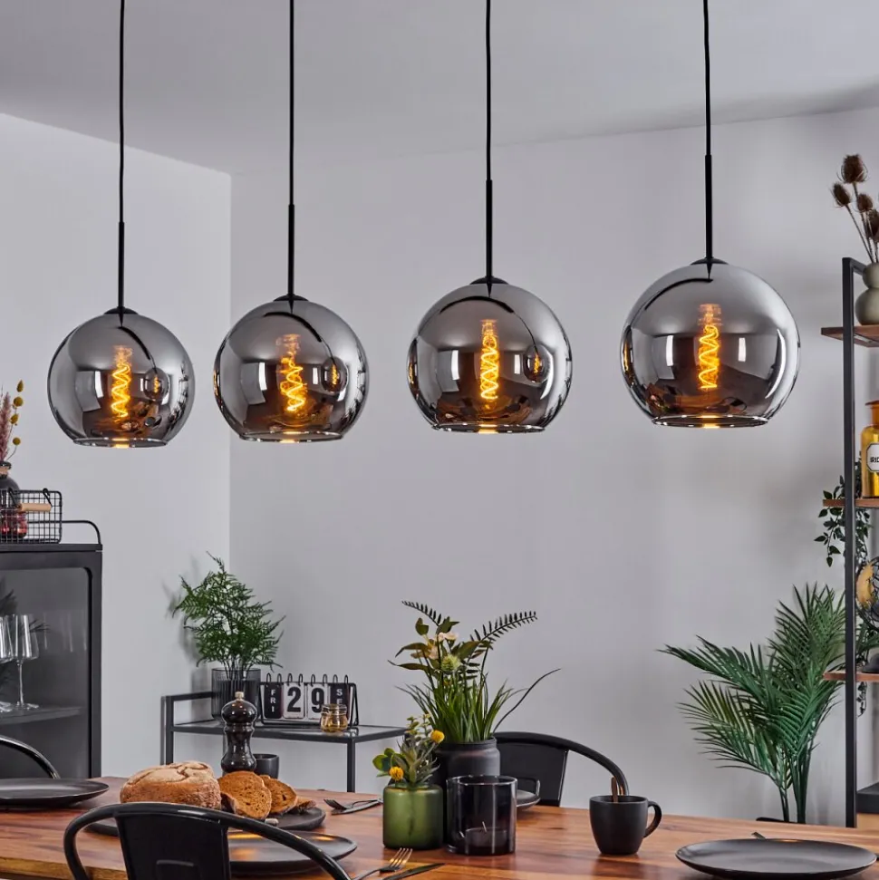 Suspension Verre 25 Cm Koyoto Chrome, Fume, 4 Lumieres