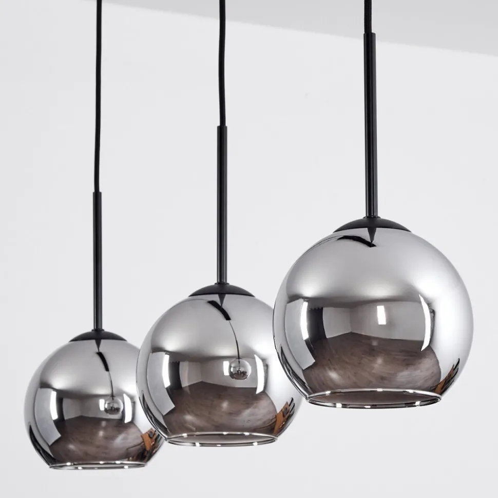 Suspension Verre 15 Cm Koyoto Chrome, Fume, 3 Lumieres