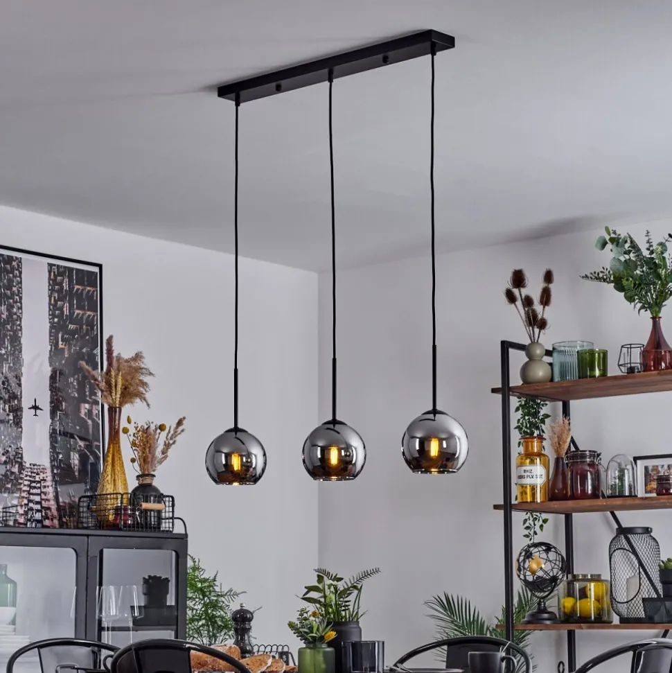 Suspension Verre 15 Cm Koyoto Chrome, Fume, 3 Lumieres