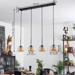 Suspension Verre 15 Cm Koyoto Ambre, 4 Lumieres