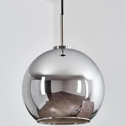 Suspension Verre 25 Cm Koyoto Noir, Argente, 1 Lumiere