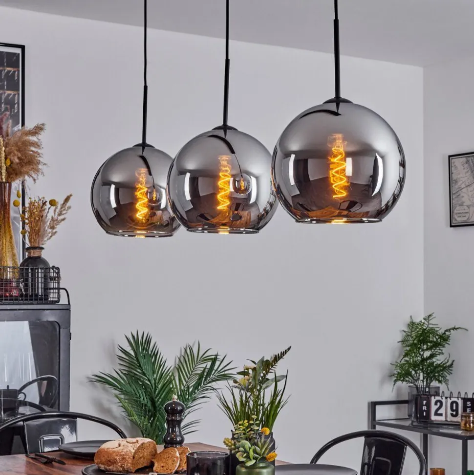 Suspension Verre 25 Cm Koyoto Chrome, Fume, 3 Lumieres