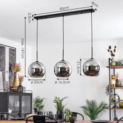 Suspension Verre 25 Cm Koyoto Chrome, Fume, 3 Lumieres