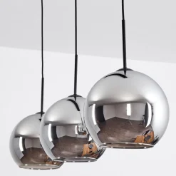 Suspension Verre 25 Cm Koyoto Chrome, Fume, 3 Lumieres