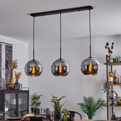 Suspension Verre 25 Cm Koyoto Chrome, Fume, 3 Lumieres