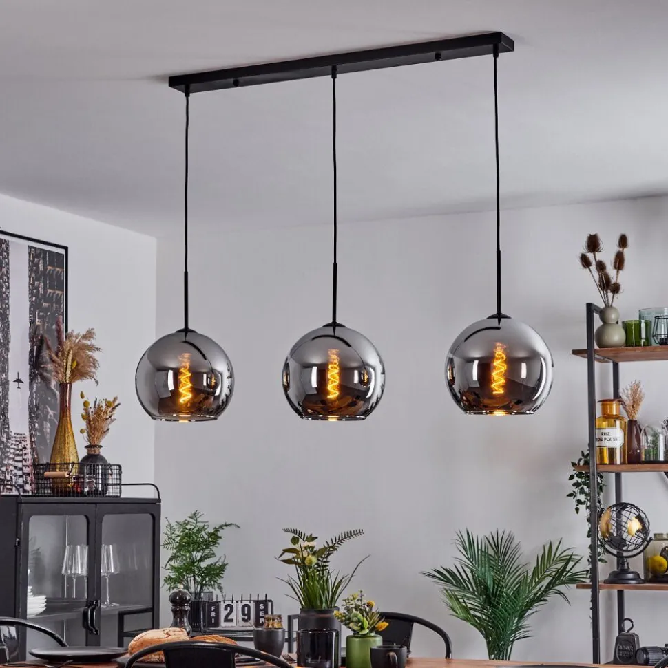 Suspension Verre 25 Cm Koyoto Chrome, Fume, 3 Lumieres
