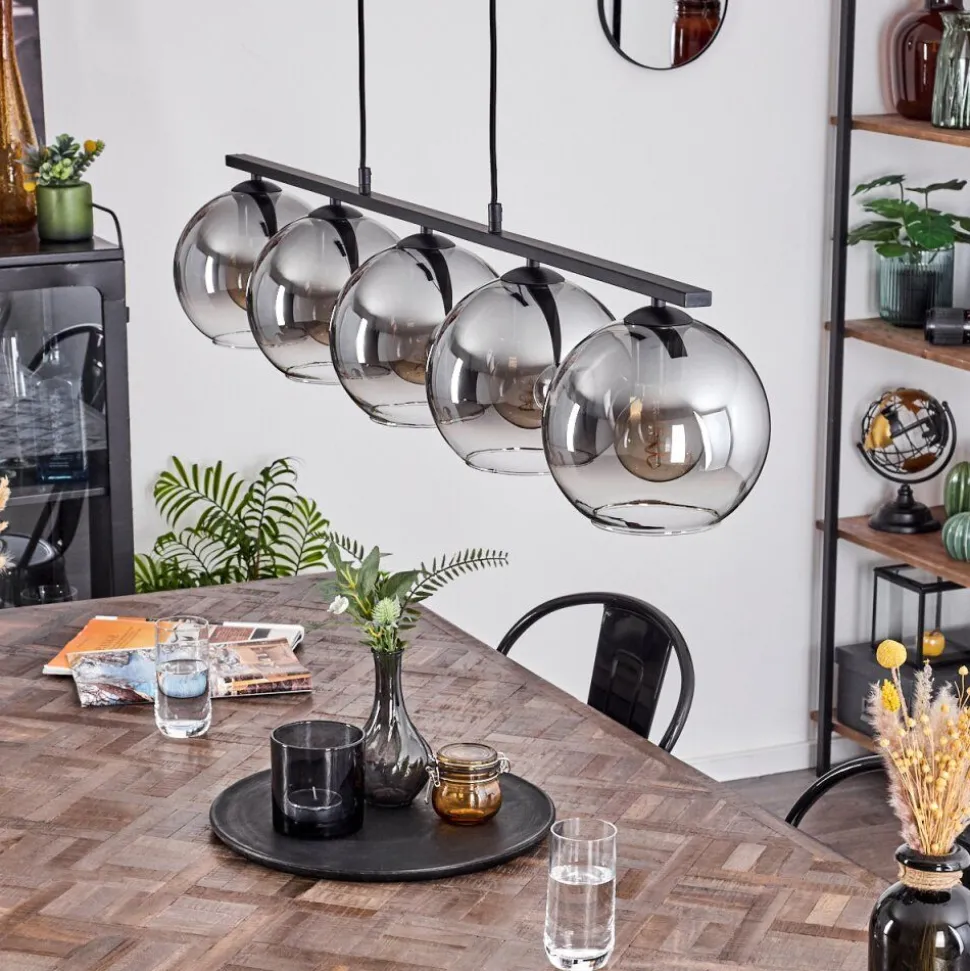 Suspension Verre 20 Cm Koyoto Fume, 5 Lumieres