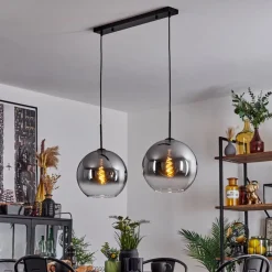 Suspension Verre 30 Cm Koyoto Clair, Fume, 2 Lumieres
