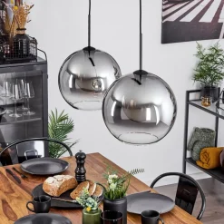 Suspension Verre 30 Cm Koyoto Clair, Fume, 2 Lumieres