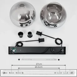Suspension Verre 30 Cm Koyoto Clair, Fume, 2 Lumieres