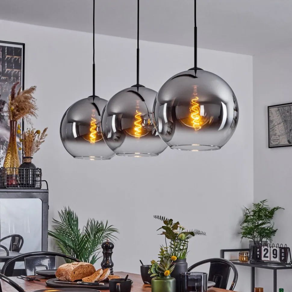 Suspension Verre 30 Cm Koyoto Chrome, Clair, Fume, 3 Lumieres
