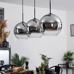 Suspension Verre 30 Cm Koyoto Chrome, Clair, Fume, 3 Lumieres