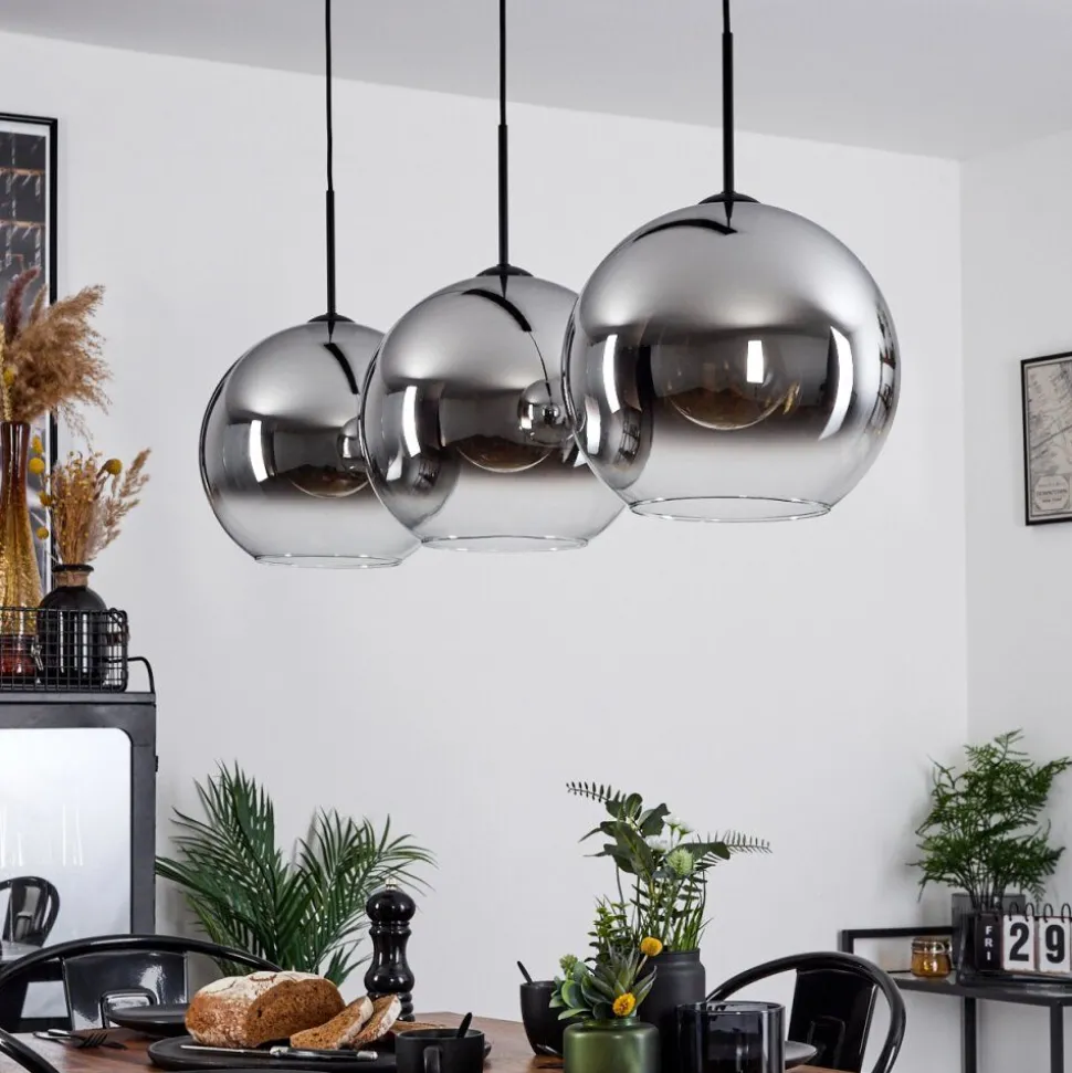 Suspension Verre 30 Cm Koyoto Chrome, Clair, Fume, 3 Lumieres