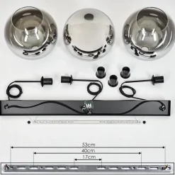Suspension Verre 30 Cm Koyoto Chrome, Clair, Fume, 3 Lumieres