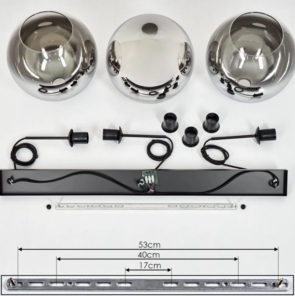 Suspension Verre 30 Cm Koyoto Chrome, Clair, Fume, 3 Lumieres