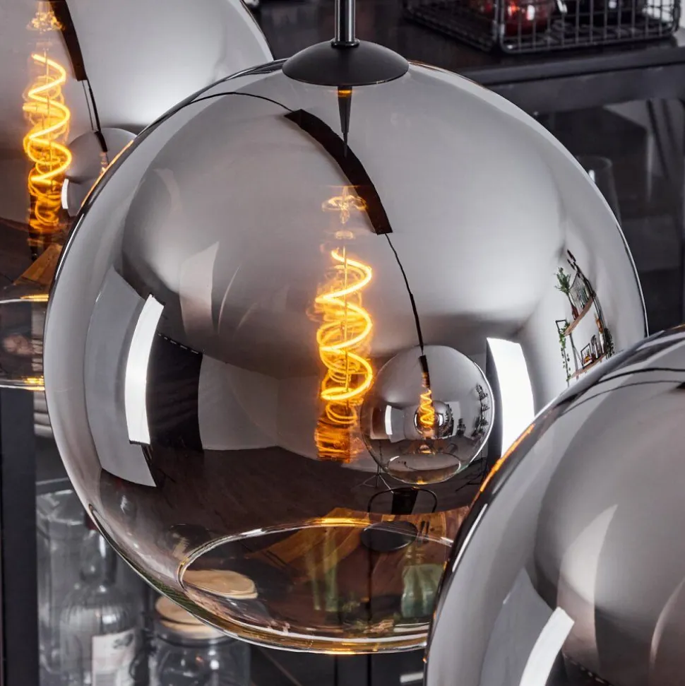 Suspension Verre 30 Cm Koyoto Chrome, Clair, Fume, 3 Lumieres