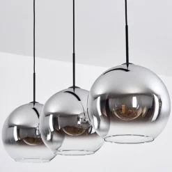 Suspension Verre 30 Cm Koyoto Chrome, Clair, Fume, 3 Lumieres