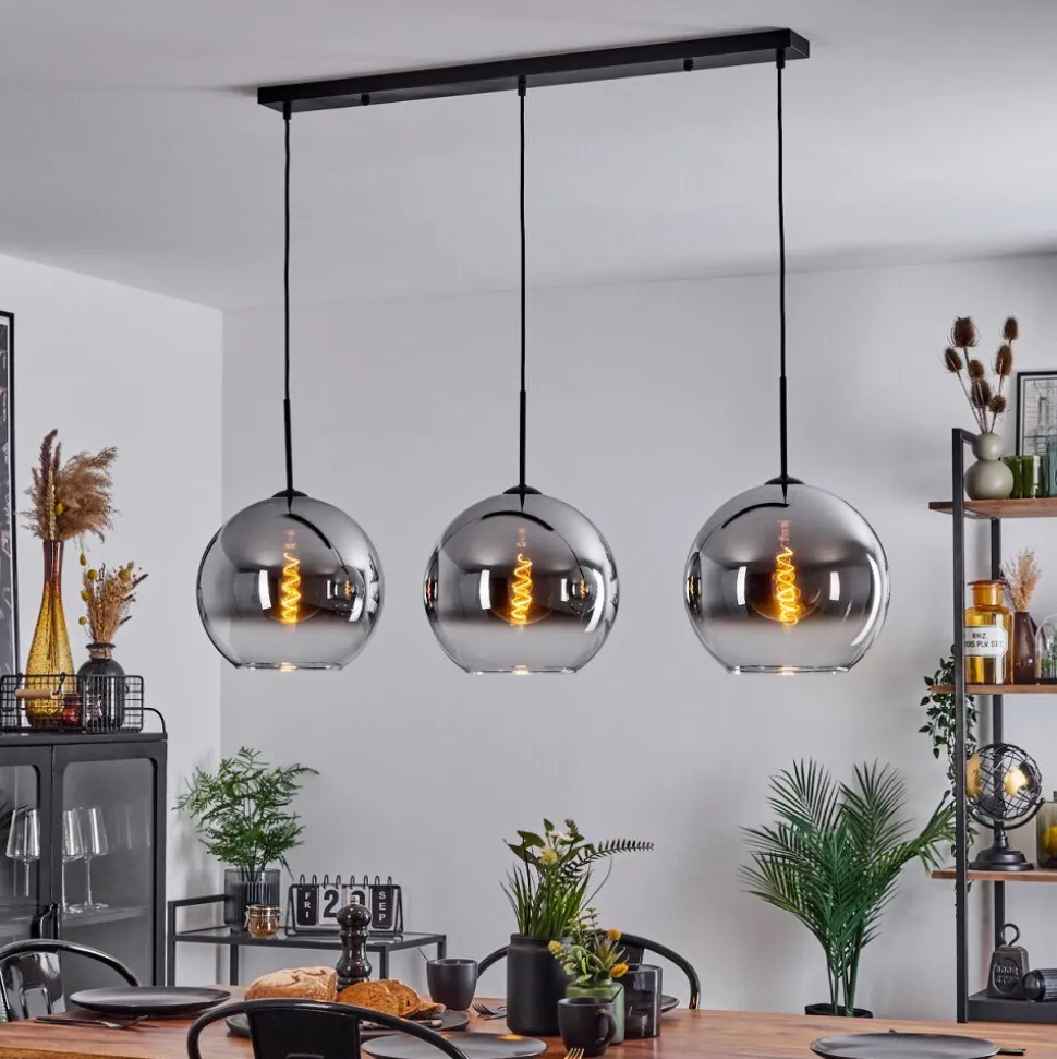 Suspension Verre 30 Cm Koyoto Chrome, Clair, Fume, 3 Lumieres