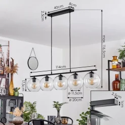 Suspension Verre 20 Cm Koyoto Clair, 5 Lumieres