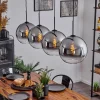 Suspension Verre 30 Cm Koyoto Chrome, Clair, Fume, 4 Lumieres