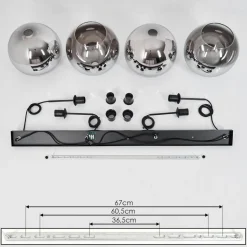 Suspension Verre 30 Cm Koyoto Chrome, Clair, Fume, 4 Lumieres