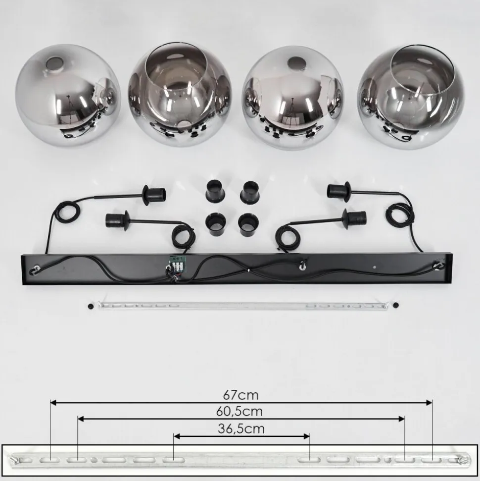 Suspension Verre 30 Cm Koyoto Chrome, Clair, Fume, 4 Lumieres
