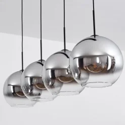 Suspension Verre 30 Cm Koyoto Chrome, Clair, Fume, 4 Lumieres