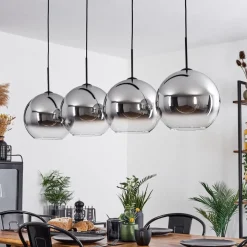 Suspension Verre 30 Cm Koyoto Chrome, Clair, Fume, 4 Lumieres