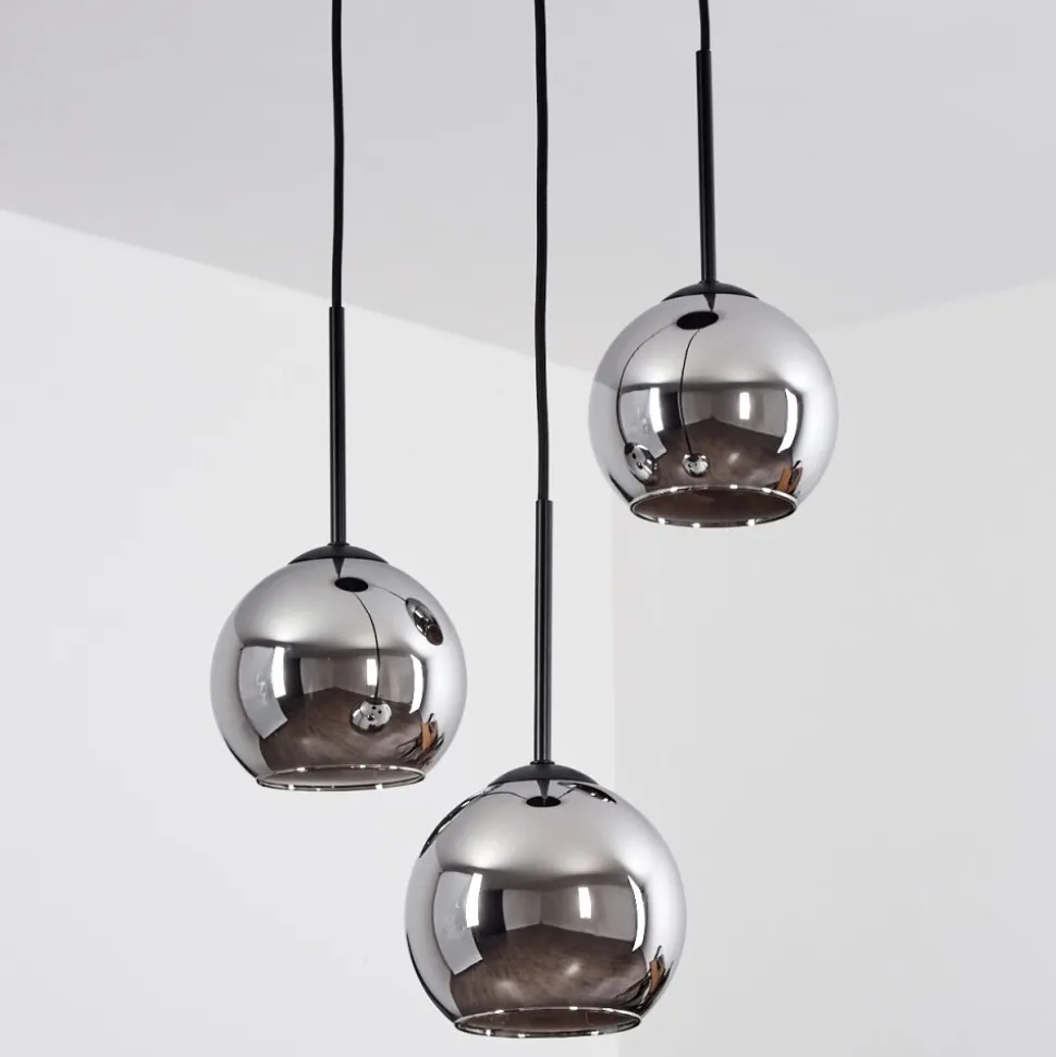 Suspension Verre 15 Cm Koyoto Chrome, Fume, 3 Lumieres