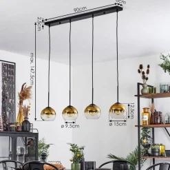 Suspension Verre 15 Cm Koyoto Or, Clair, 4 Lumieres