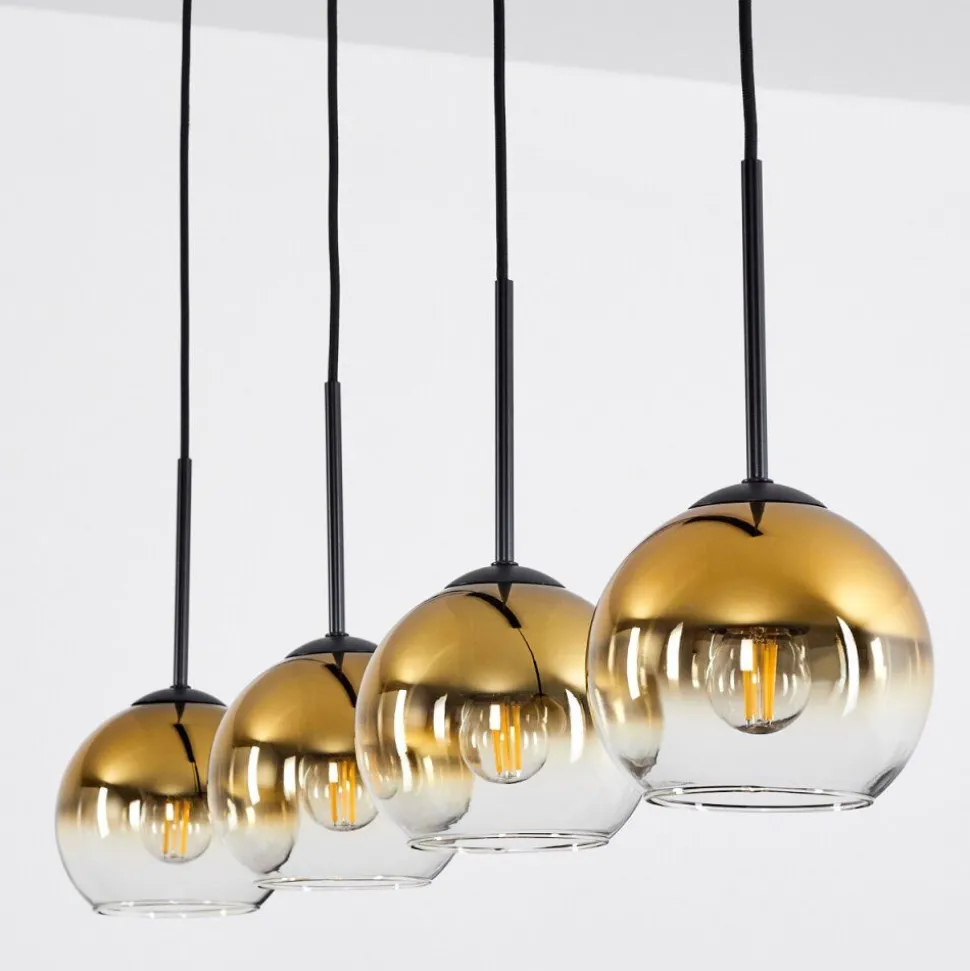 Suspension Verre 15 Cm Koyoto Or, Clair, 4 Lumieres