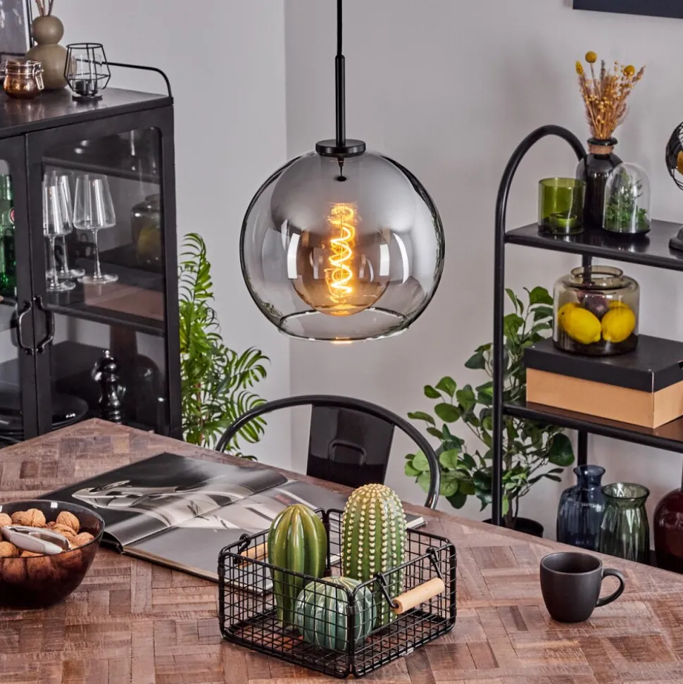 Suspension Verre 25 Cm Koyoto Acier Inoxydable, Noir, 1 Lumiere