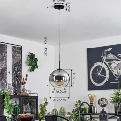 Suspension Verre 25 Cm Koyoto Acier Inoxydable, Noir, 1 Lumiere