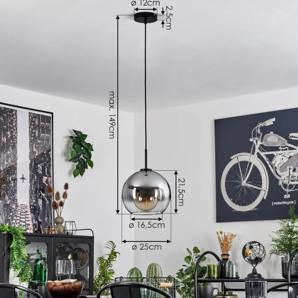 Suspension Verre 25 Cm Koyoto Acier Inoxydable, Noir, 1 Lumiere