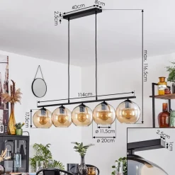 Suspension Verre 20 Cm Koyoto Ambre, 5 Lumieres