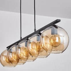 Suspension Verre 20 Cm Koyoto Ambre, 5 Lumieres