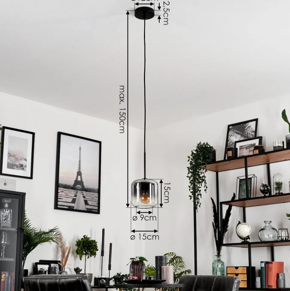 Suspension Verre 15 Cm Lauden Clair, Fume, 1 Lumiere