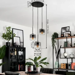 Suspension Verre 15 Cm Lauden Clair, Fume, 3 Lumieres