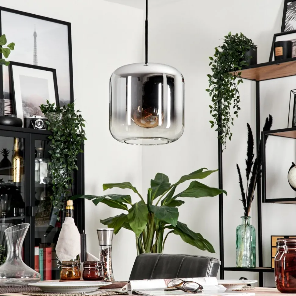 Suspension Verre 25Cm Lauden Chrome, Clair, Fume, 1 Lumiere