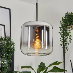 Suspension Verre 25Cm Lauden Chrome, Clair, Fume, 1 Lumiere