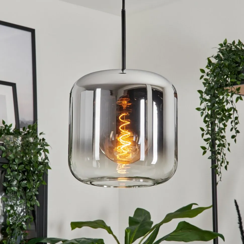 Suspension Verre 25Cm Lauden Chrome, Clair, Fume, 1 Lumiere