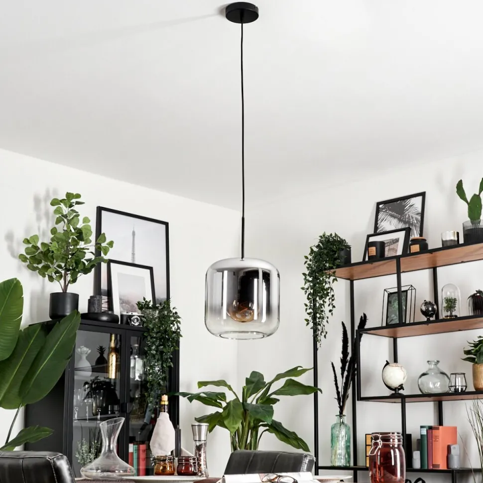 Suspension Verre 25Cm Lauden Chrome, Clair, Fume, 1 Lumiere