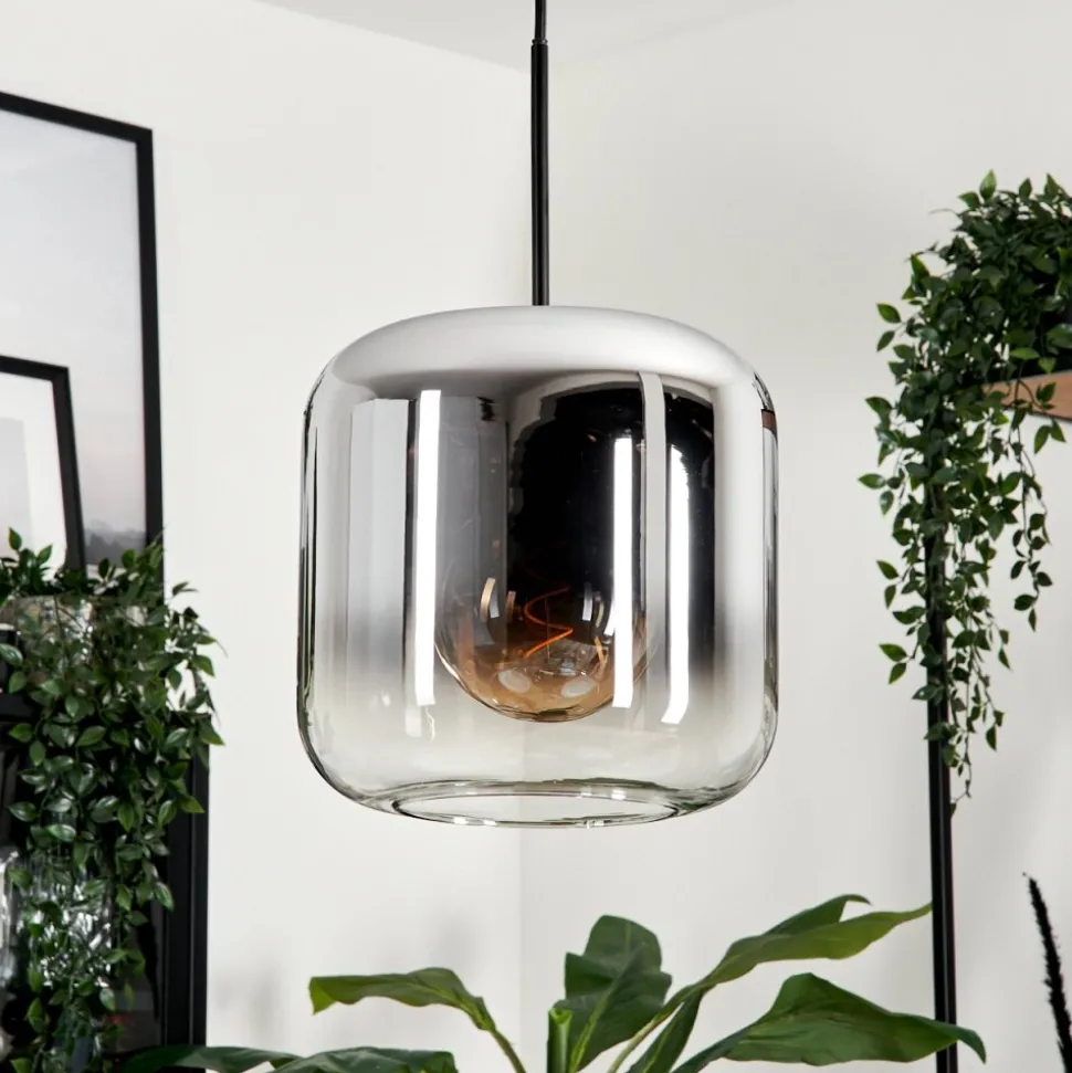 Suspension Verre 25Cm Lauden Chrome, Clair, Fume, 1 Lumiere