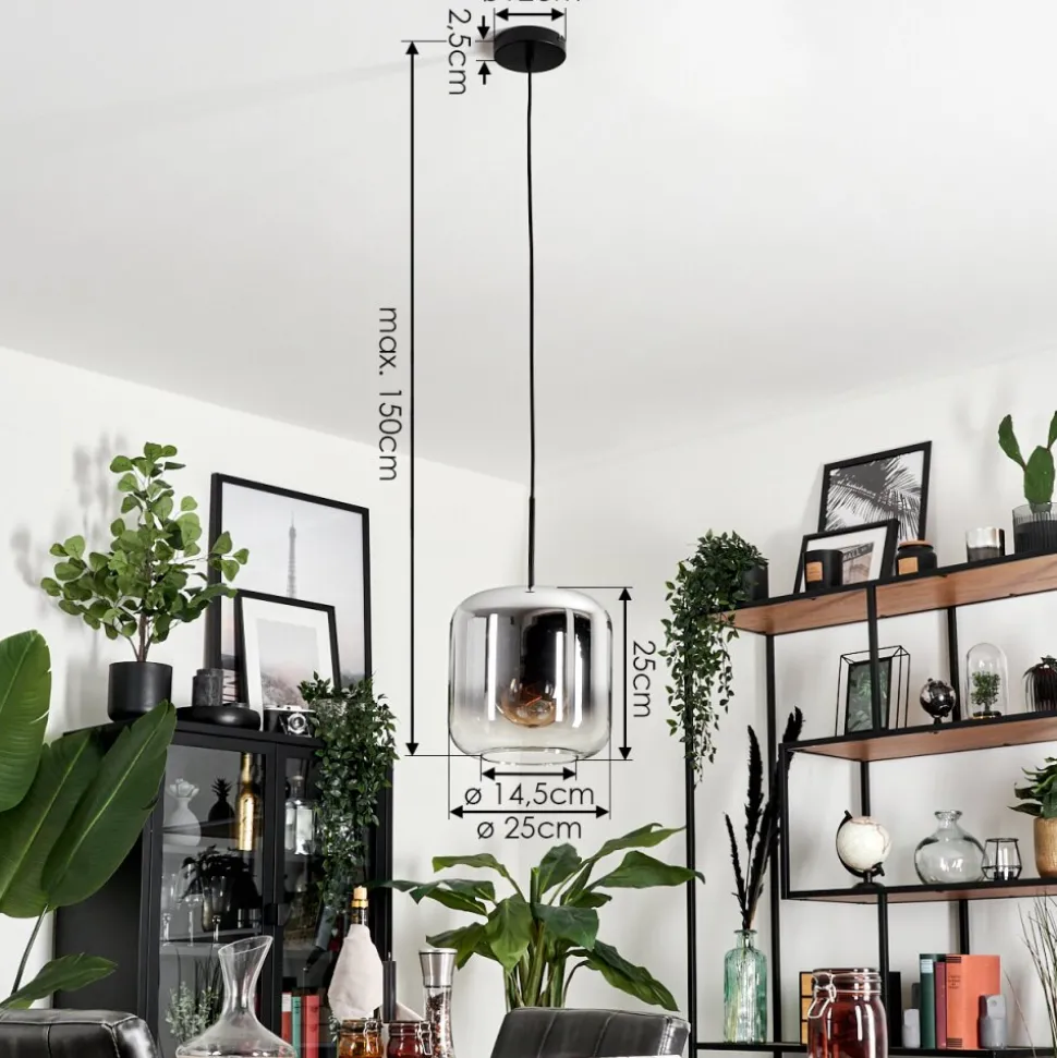 Suspension Verre 25Cm Lauden Chrome, Clair, Fume, 1 Lumiere